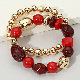 2PCS - Colorful Pebble Beaded Stretch Multi Layered Bracelets