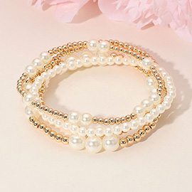 4PCS - Pearl Metal Ball Beaded Stretch Multi Layered Bracelets