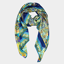 Ornamental Mandala Printed Oblong Silky Satin Scarf Shawl