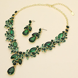 Teardrop Stone Cluster Pendant Marquise Rhinestone Embellished Evening Necklace