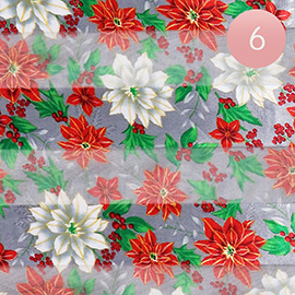 6PCS - Silk Feel Holiday Poinsettia Flower Pattern Print scarf