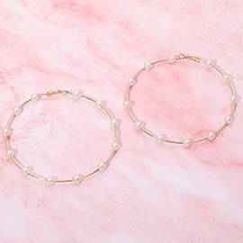 Pearl Bead Accent Hoop Earrings