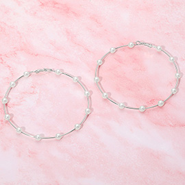 Pearl Bead Accent Hoop Earrings