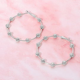 Textured Metal Bead Accent Hoop Earrings