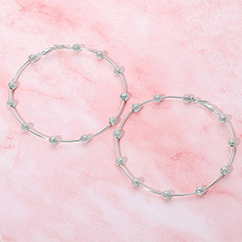 Textured Metal Bead Accent Hoop Earrings