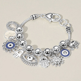 Evil Eye Hamsa Hand Elephant Sun Horseshoe Charm Beaded Bracelet