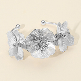 Rhinestone Centers Triple Cut Out Flower Accent Cuff Bracelet