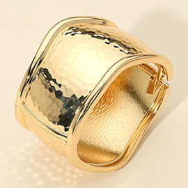 Wide Textured Metal Hinged Bangle Bracelet
