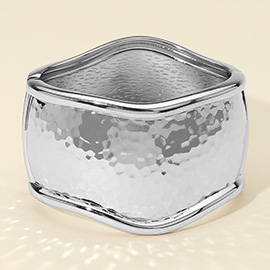 Wide Textured Metal Hinged Bangle Bracelet