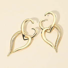 Bold Sculptural Metal Heart Dangle Earrings