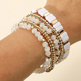 5PCS - Mixed Shape Textured Beaded Stretch Multi Layered Bracelets