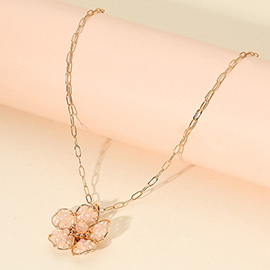 Beaded Flower Pendant Paperclip Chain Necklace
