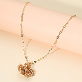 Beaded Flower Pendant Paperclip Chain Necklace