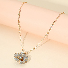 Beaded Flower Pendant Paperclip Chain Necklace
