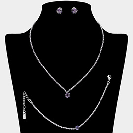 Round CZ Stone Accent Rhinestone Paved Jewelry Set