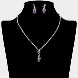 CZ Stone Teardrop Baguette Triangle Pendant Accent Necklace