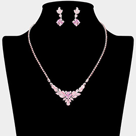 Teardrop Marquise Square CZ Stone Cluster Accent Necklace