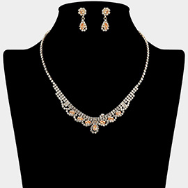 CZ Teardrop Stone Cluster Accent Rhinestone Paved Necklace