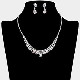 CZ Teardrop Stone Cluster Accent Rhinestone Paved Necklace