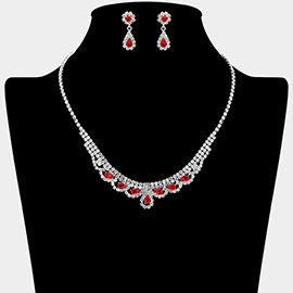CZ Teardrop Stone Cluster Accent Rhinestone Paved Necklace