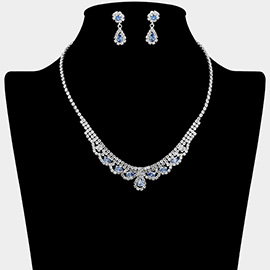 CZ Teardrop Stone Cluster Accent Rhinestone Paved Necklace