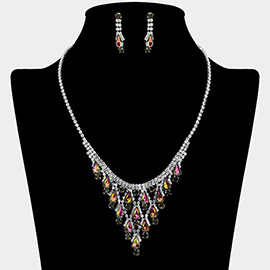 Teardrop Cluster Embellished Chandelier Accent Rhinestone Paved Necklace