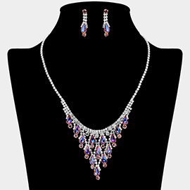 Teardrop Cluster Embellished Chandelier Accent Rhinestone Paved Necklace