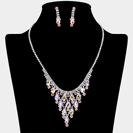 Teardrop Cluster Embellished Chandelier Accent Rhinestone Paved Necklace