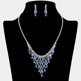 Teardrop Cluster Embellished Chandelier Accent Rhinestone Paved Necklace
