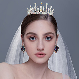 Teardrop Stone Cluster Accent Marquise Stone Floral Crown Tiara