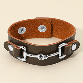 Equestrian-Inspired Horsebit Accent Faux Leather Snap Bracelet