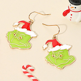 Green Monster Santa Dangle Earrings