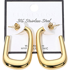 SECRET BOX_Stainless Steel Open Rectangle Hoop Earrings