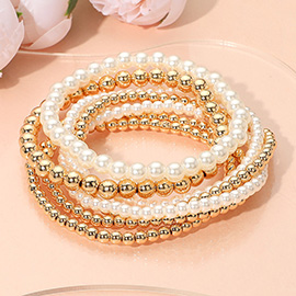 Metal Ball Pearl Beaded Stretch Stackable Multi Layered Bracelets