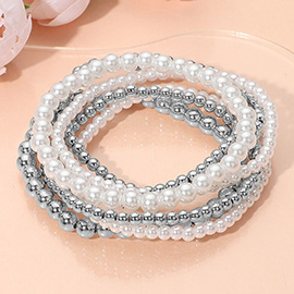 Metal Ball Pearl Beaded Stretch Stackable Multi Layered Bracelets