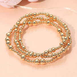 3PCS - Metal Ball Beaded Stretch Stackable Multi Layered Bracelets