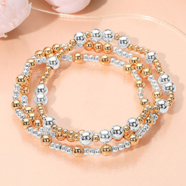3PCS - Metal Ball Beaded Stretch Stackable Multi Layered Bracelets