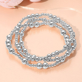 3PCS - Metal Ball Beaded Stretch Stackable Multi Layered Bracelets