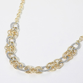 14K Gold Plated Two Tone Chunky Textured Chain Link Necklace