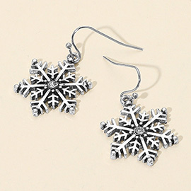 Center Stone Accent Snowflake Dangle Earrings