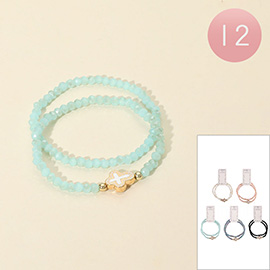 12PCS - Cross Charm Accent Faceted Beaded Multi Layered Bracelets