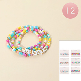 12PCS - BLESSED Message Colorful Beaded Multi Layered Bracelets