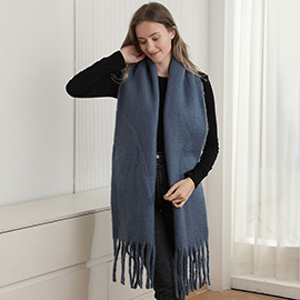 Oversized Solid Color Long Fringed Oblong Winter Scarf