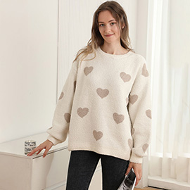 Heart Pattern Crew Neck Sweater