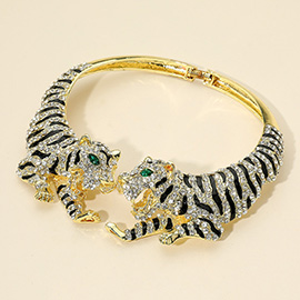 Bold Rhinestone Embellished Tiger Hinged Choker Necklace