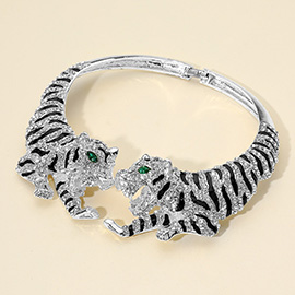 Bold Rhinestone Embellished Tiger Hinged Choker Necklace