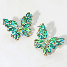 Round Marquise Stone Cluster Butterfly Evening Earrings