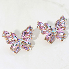 Round Marquise Stone Cluster Butterfly Evening Earrings