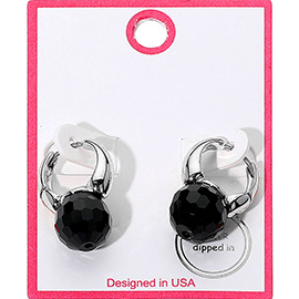 Silver Dipped Chunky Faceted Stone Accent Huggie Hoop Earrings