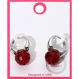 Silver Dipped Chunky Faceted Stone Accent Huggie Hoop Earrings